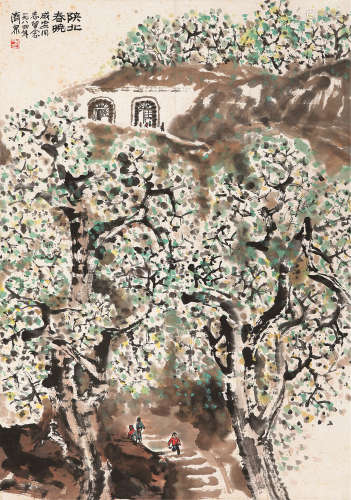 方济众（1923～1987） 陕北春晓 立轴 设色纸本