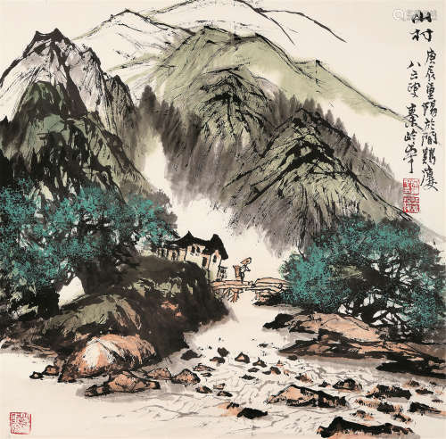 秦岭云（1914～2008） 山村图 镜心 设色纸本