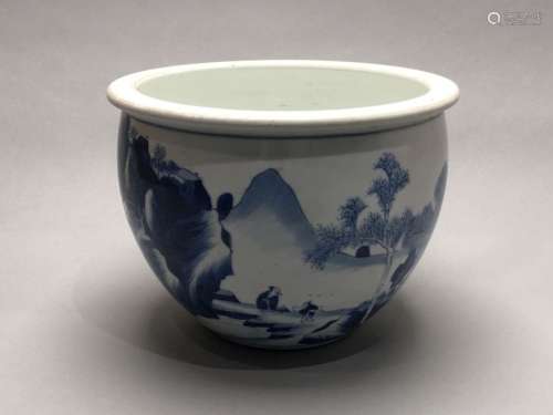 Cache pot en porcelaine à décor en bleu de cobalt ...
