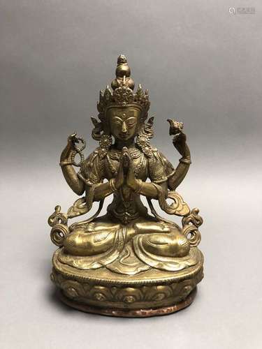 Statuette de Tara en bronze et alliage cuivreux, r...