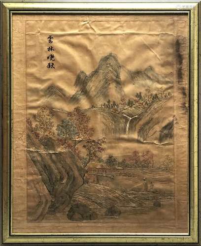 Travail chinois vers 1900. Paysage de montagnes an...