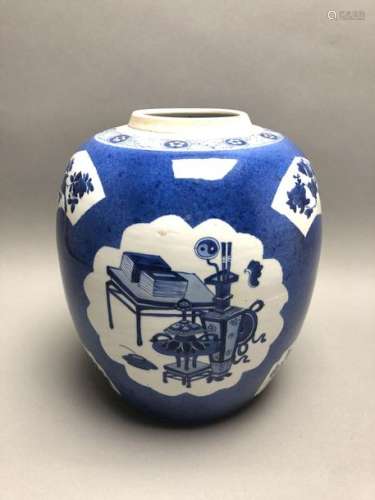 Pot à gingembre en porcelaine décorée en bleu de c...