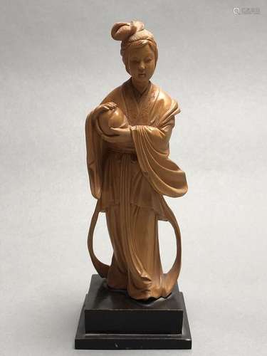 Statuette de Guanyin en bois dur, probablement hua...