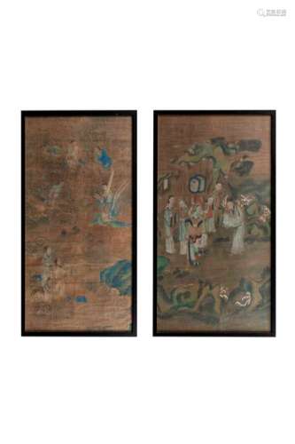 CHINE, XIXe siècleEnsemble de deux peintures su...