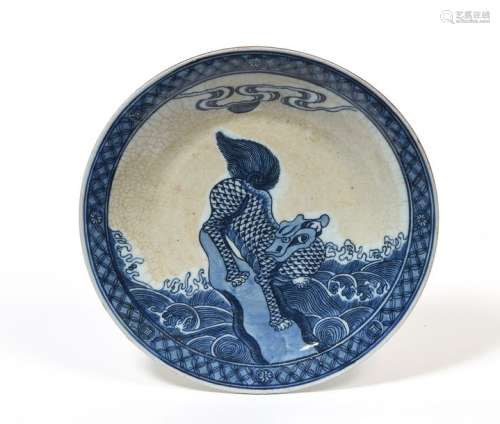 CHINE, XIXe sièclePlat en céramique craquelée à...