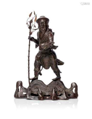 CHINE, XVIIe siècleGrand bronze à l’effigie d’u...