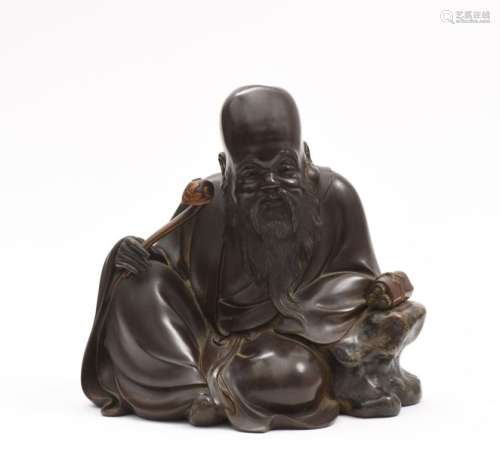 JAPON, XIXe siècleSculpture de Jurojin en bronz...
