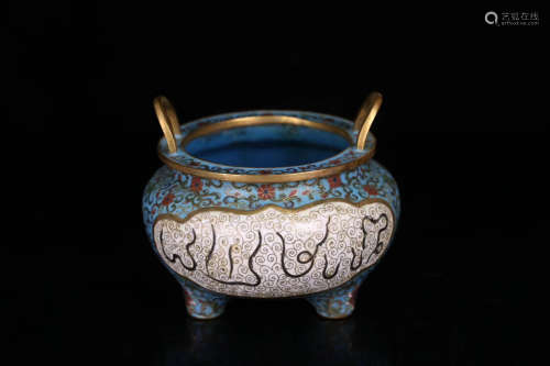 17-19TH CENTURY, A PLALACE LOUTS PATTERN CLOISONNE DOUBLE-EAR THREE-FOOT CENSER, QING DYNASTY