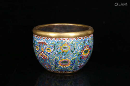 17-19TH CENTURY, A LOTUS PATTERN OLD CLOISONNE POT, QING DYNASTY
