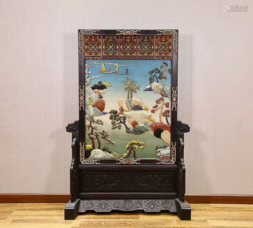17-19TH CENTURY, A LANDSCAPE PATTERN SCREEN WITH OLD ROSEWOOD FRAME, QING DYNASTY