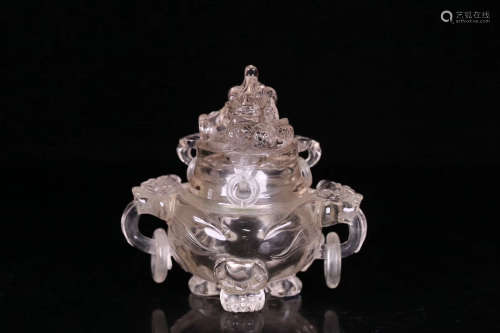 19TH CENTURY, A DOUBLE-EAR OLD CRYSTAL CENSER, LATE QING DYNASTY