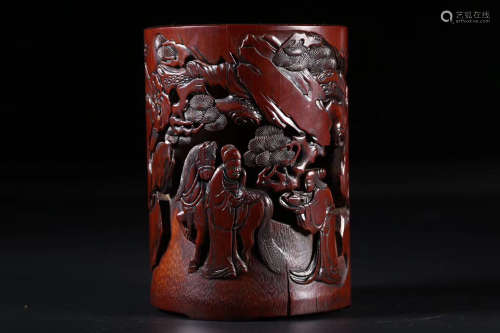 17-19TH CENTURY, A STORY DESIGN BAMBOO BRUSH HOLDER, QING DYNASTY