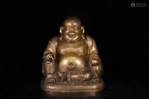 17-19TH CENTURY, A BELLIED MAITREYA DESIGN GILT BRONZE STATUE, QING DYNASTY