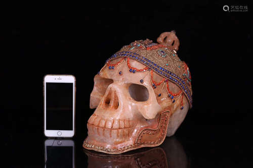 18TH CENTURY, A TIBETAN BUDDISM OLD CRYSTAL SILVERING SKULL