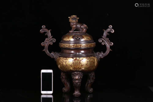 17-19TH CENTURY, A PALACE DRAGON PATTERN DOUBLE-EAR CENSER, QING DYNASTY