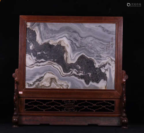 17-19TH CENTURY, AN OLD ROSEWOOD BASE WITH MARBLE SCREEN, QING DYNASTY
