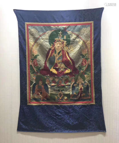 17-19TH CENTURY, A PADMASAMBHAVA PATTERN EMBROIDERED CLOTH THANG-GA, QING DYNASTY