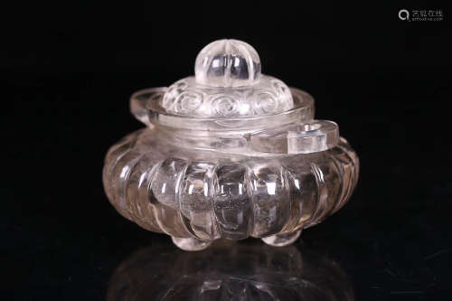 19TH CENTURY, A PUMKIN DESIGN OLD CRYSTAL DOUBLE-EAR CENSER, LATE QING DYNASTY