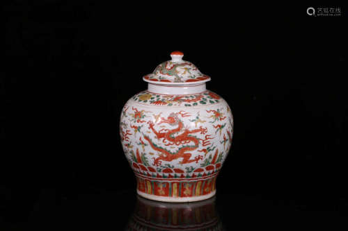 17-19TH CENTURY, A DRAGON&PHENIX PATTERN FIVE COLOR POT, QING DYNASTY