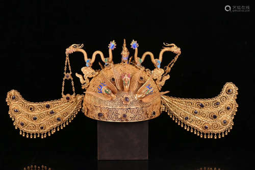 A MING DYNASTY STYLE PALACE GILT SILVER  PHOENIX CROWN