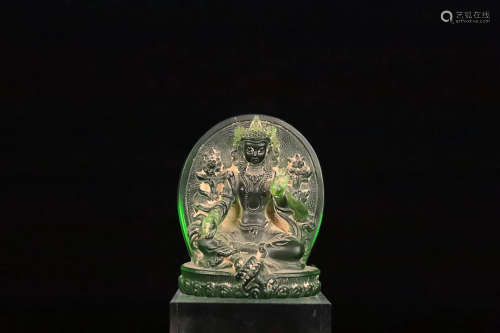 A TIBETAN TARA DESIGN OLD GREEN LIULI STATUE