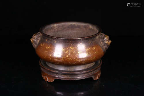 17-19TH CENTURY, A DOUBLE-EAR BRONZE  CENSER, QING DYNASTY
