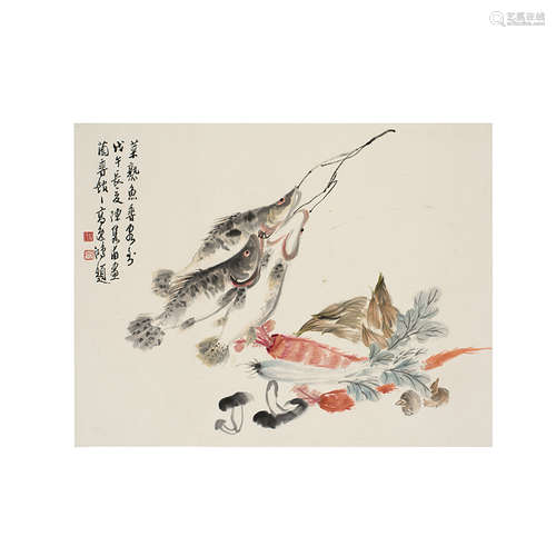 陳雋甫(1916-1994) / 高逸鴻((1908-1982)) 菜熟魚香 設色紙本