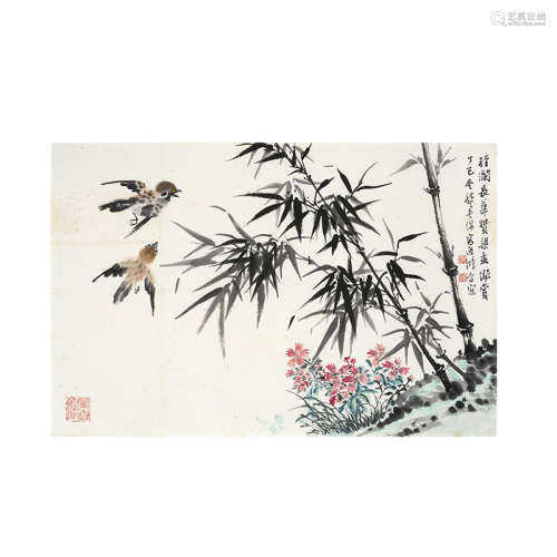 高逸鴻(1908-1982) / 龍書綿(不詳) 花鳥圖 水墨紙本