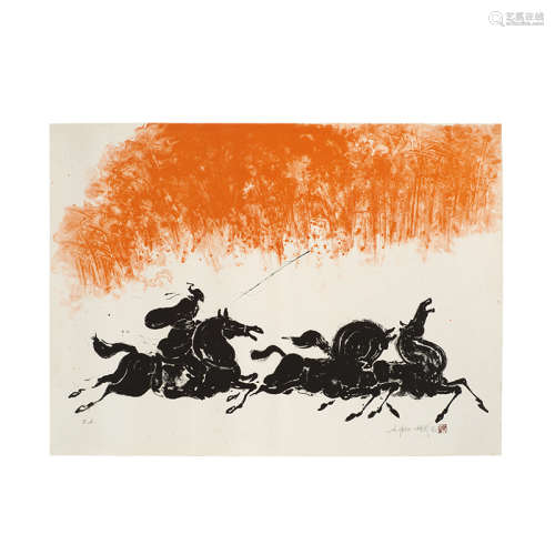陳朝寶 唐人騎馬 版畫版畫
