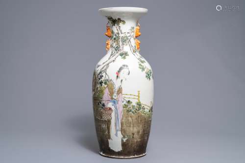 A Chinese qianjiang cai vase with the immortal Lan Caihe, 19th C.