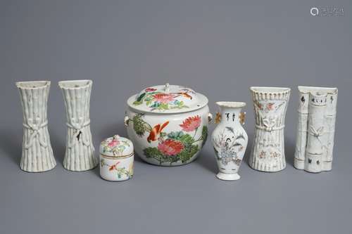 A group of various Chinese famille rose and qianjiang cai wares, 19/20th C.