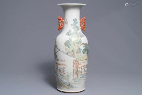 A Chinese qianjiang cai vase with figures in a landscape, 19/20th C.