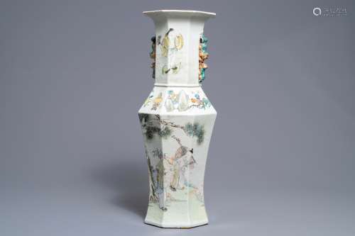 An octagonal Chinese qianjiang cai vase, dated 1893