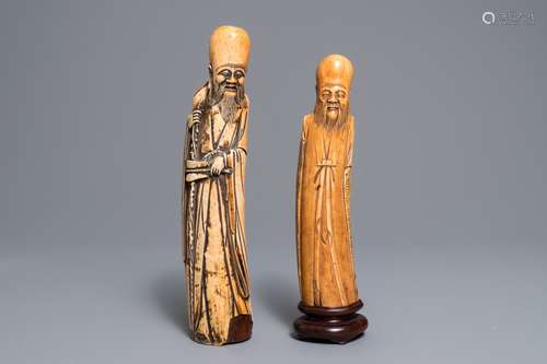 Two Chinese carved ivory figures of Shou Lao, 17/18th C.