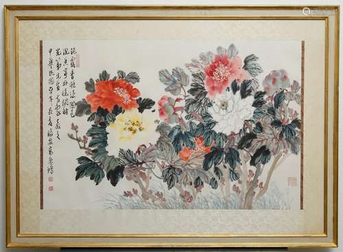 Gao Yihong (1908-1982): Flowering peonies, ink and colour on paper, dated 1971