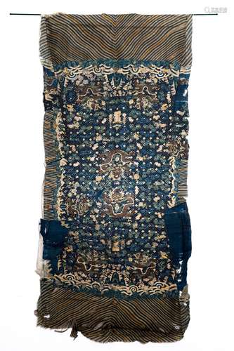 An uncut Chinese blue-ground five-clawed dragon robe, 19th C.