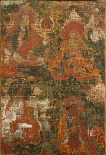 A large 'Three Arhat' thangka, Sino-Tibet, 18th C.