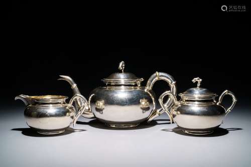 A Chinese silver three-piece tea set, mark of Hung Chong, Shanghai, ca. 1900