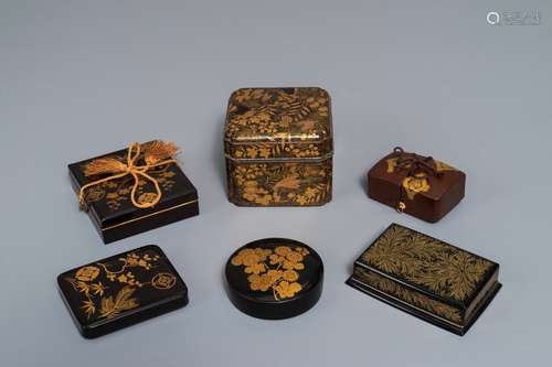 Six Japanese lacquer boxes and covers, Meiji/Showa, 19/20th C.