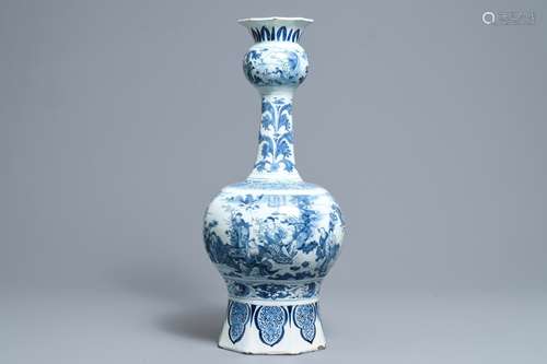 A large Dutch Delft blue and white chinoiserie vase, late 17th C.