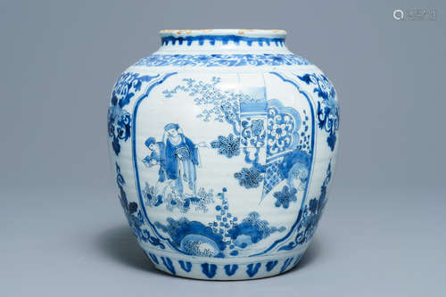 A Dutch Delft blue and white chinoiserie jar, late 17th C.