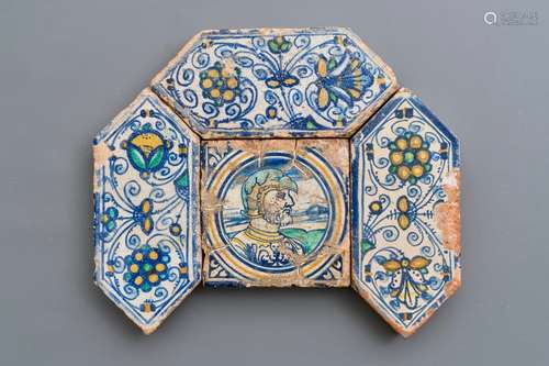 Four maiolica tiles from the chapel of Fère-en-Tardenois, Guido Andries workshop, Antwerp, ca. 1530