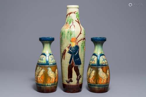 Three Flemish pottery vases, 1st half 20th C.