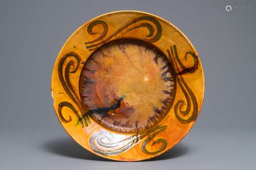 Alfred William Finch (1854 –1930): An Art Nouveau yellow- and ochre-glazed pottery dish