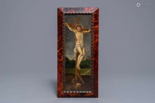 Flemish school: Christ on the cross, oil on panel, 16/17th C.