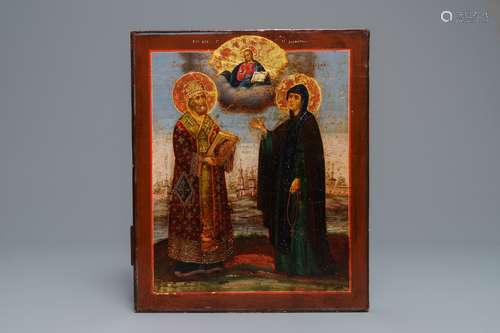 A Russian icon: Two saints, 19th C.