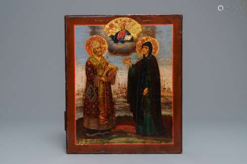 A Russian icon: Two saints, 19th C.