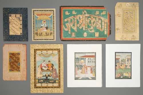 Eight Islamic and Persian miniatures and calligraphy panels, Iran and India, 19/20th C.