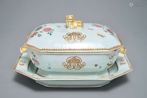 A Chinese famille rose tureen and cover on stand, Qianlong