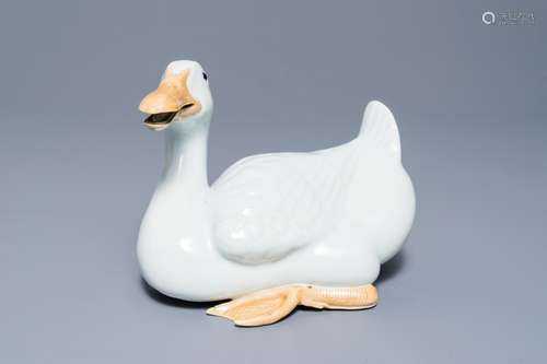 A Chinese blanc de Chine model of a goose, impressed mark, Republic, 20th C.